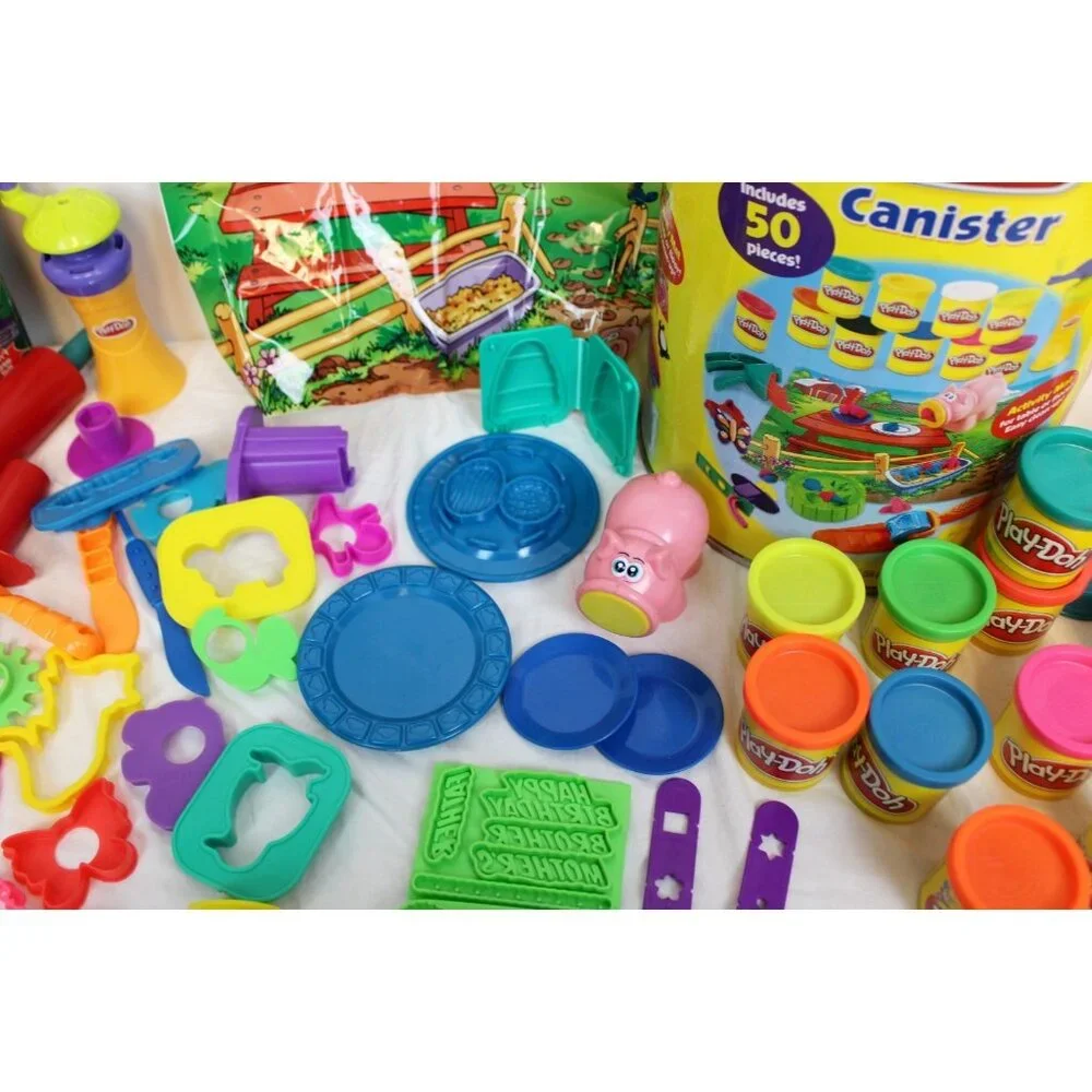 Large Play-Doh Canister 50+ Pcs Crayola Dough Doodler Cutters Molds cans